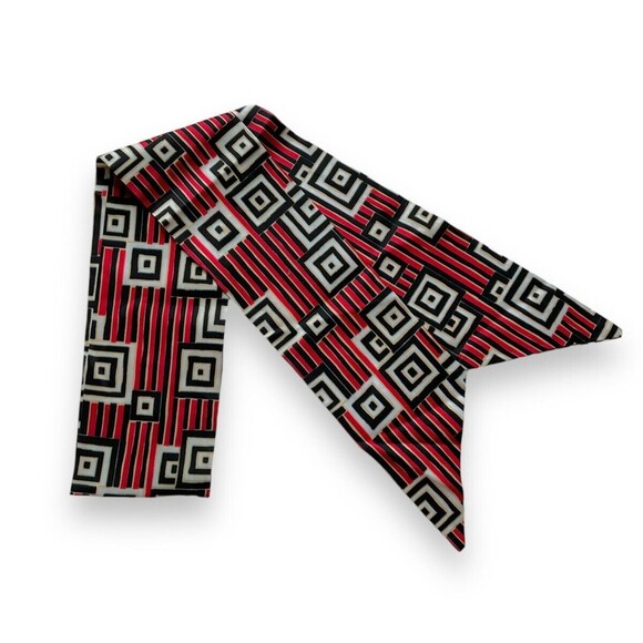 Red & Black Geometric Rectangular Scarf Tie Scarf Tie 4.5” X 61” Women Scarve - Picture 3 of 4